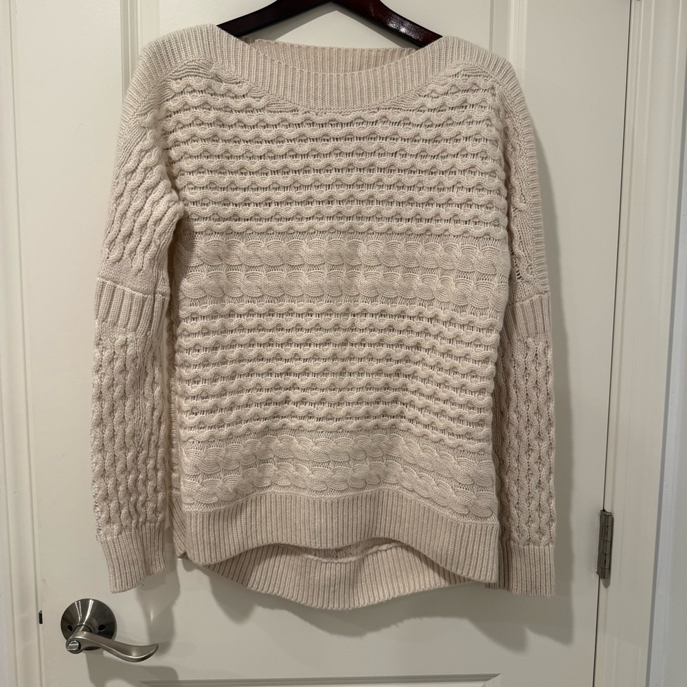 All Saints Cable Knit Cashmere Blend Cold Shoulder Sweater